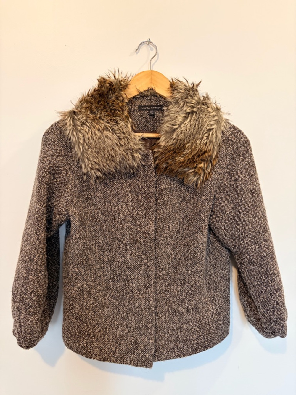 Laura Ashley Faux Fur Collar Bouclé Wool-Blend Jacket